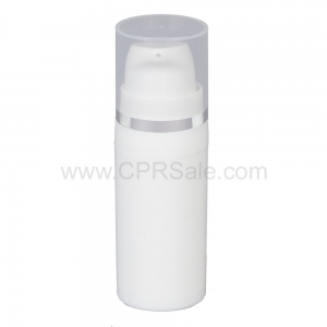 Airless Bottle, Natural Cap with Shiny Silver Band, White Pump, White Body, 10 mL - Texas